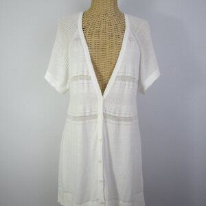 Banana Republic Women XL White SS Cotton Blend Empire Waist Cardigan Lace Detail